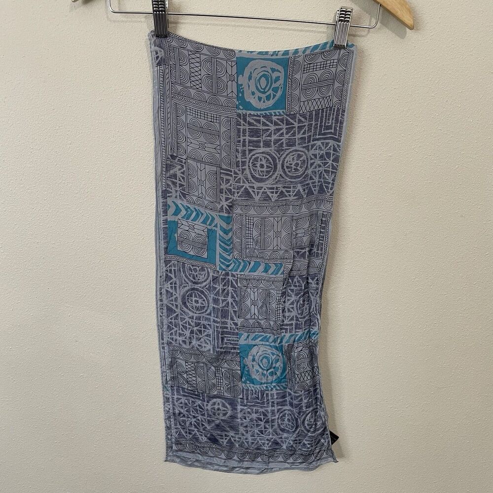 The Specialty House 100% Silk Scarf Abstract Blue Grey Pattern 50" Length Wrap - Picture 1 of 5
